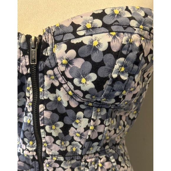 H&M Divided Strapless Mini Dress Purple Blue Floral Size 8 - Picture 2 of 9